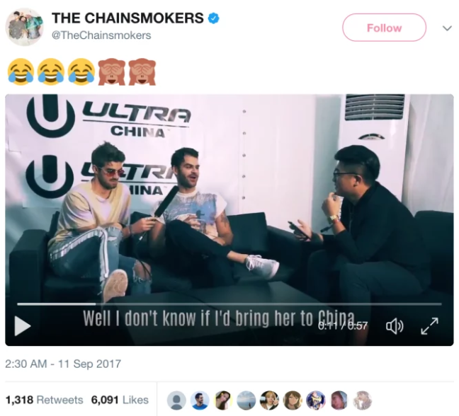 the chainsmokers apologize for dog eating joke during interview in china