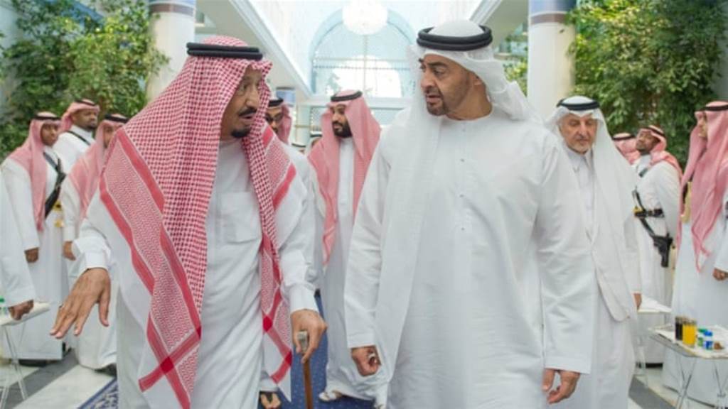 Saudi Arabia's King Salman bin Abdulaziz Al Saud is pictured with Abu Dhabi Crown Prince Sheikh Mohammed bin Zayed al-Nahyan in Jeddah, Saudi Arabia